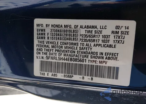 2014 Honda Odyssey Ex z USA, uszkodzony, nr VIN 5FNRL5H44EB085601